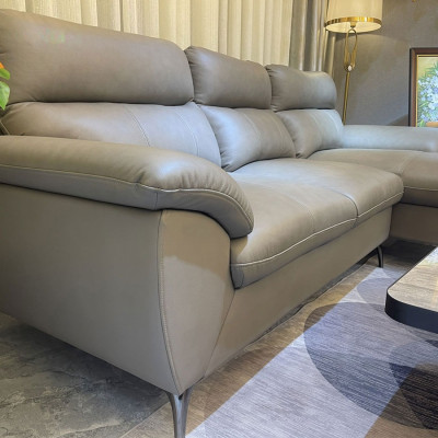 Ghế sofa góc L da bò Italy Juno sofa màu xám SFLCT01 2m6 x 1m6 hàng cao cấp chuẩn da bò nhập khẩu Ý