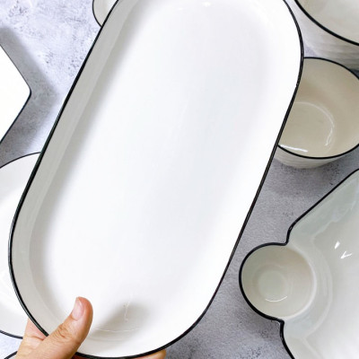 Bán Lẻ Bát Đĩa Thương Hiệu Gosu MenTrắng Cao Cấp Sáng Đẹp Họa Tiết Kim Cương Viền Đen