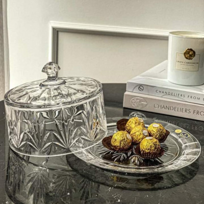 Đĩa Pha Lê có nắp Tulip Bohemia 23cm Hàng chính hãng