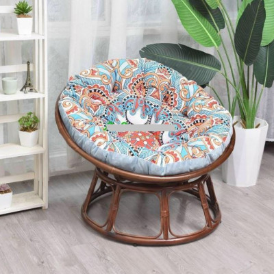 Ghế mặt trăng Papasan mây thật cao cấp Juno Sofa size 1m, Nệm hoa văn Indochine