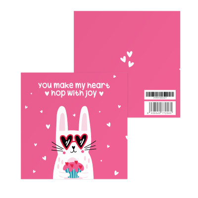 Thiệp tình yêu, Valentine, tỏ tình, SDstationery Hop With Joy, hình thỏ dễ thương vui nhộn, vuông 12x12 cm