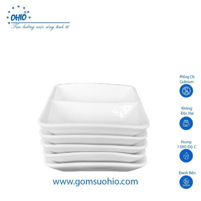 Đĩa 2 Ngăn Sứ Trắng OHIO