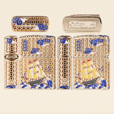 Vỏ Hột Quẹt Bật Lửa Xăng Chief CF1248J Thiết Kế Họa Tiết Thuyền Buồm Sơn Mài - Dùng Xăng Bấc Đá Cao Cấp