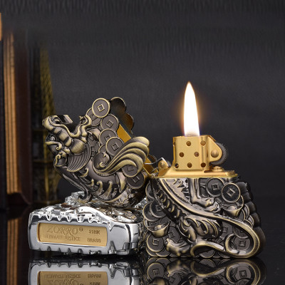 Vỏ Hộp Quẹt Bật Lửa Xăng Đá Zorro Z-KJ1014 Hình Tỳ Hưu Giữ T.iền Tài Lộc May Mắn - Nhiều Màu