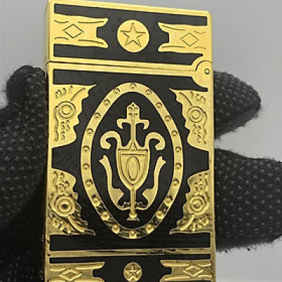 Vỏ Hột Quẹt Bật Lửa Upon D08V Họa Tiết Hoàng Gia Vàng Đen - Dùng Gas Đá Cao Cấp