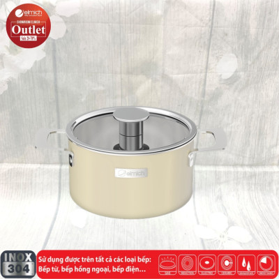 Nồi Inox Liền Khối Elmich Hera Theo Size 16,18,20,22,26cm (3 Màu - Tím, Xanh,Vàng)