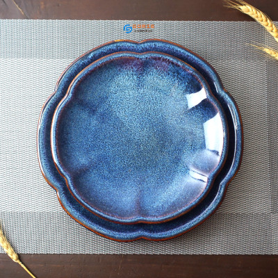 Đĩa hoa anh đào men xanh hỏa biến Gomie Ceramic Bát Tràng, men hỏa biến cao cấp,an toàn sức khỏe