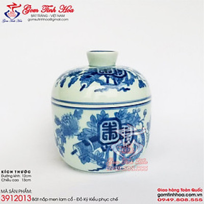 Thố sứ chưng tổ yến men lam cổ gốm sứ Bát Tràng cao cấp