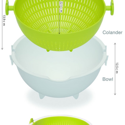 Bộ thau rổ nhựa xoay 2 lớp làm ráo nước - Hàng nội địa Nhật Bản 