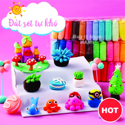 Bộ đất sét nặn 12 màu Đất sét nặn chứa thành phần kháng khuẩn, màu sắc tươi sáng, đất sét handmade DIY siêu nhẹ