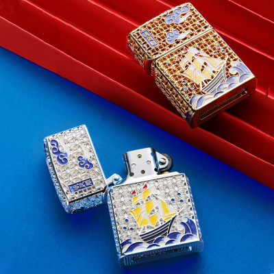 Vỏ Hột Quẹt Bật Lửa Xăng Chief CF1248J Thiết Kế Họa Tiết Thuyền Buồm Sơn Mài - Dùng Xăng Bấc Đá Cao Cấp