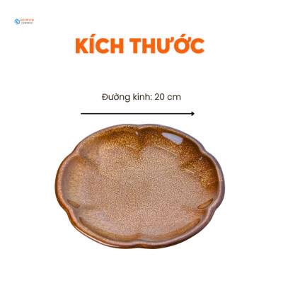 Đĩa hoa anh đào men nâu tuyết hỏa biến thủ công Gomie Ceramic Bát Tràng, men hỏa biến cao cấp,an toàn sức khỏe