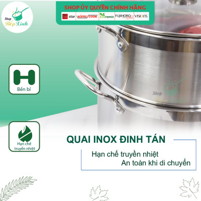 Bộ nồi xửng hấp inox 430 Fivestar standard nắp inox ( 28cm ),tặng 5 muỗng ăn ,3 đáy bếp từ , gas, hồng ngoại