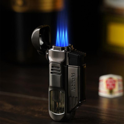 Vỏ Hột Quẹt Bật Lửa Khè Gas Lubinski YJA-10027 Khò 4 Tia Cực Mạnh Có Đục Tiện Lợi Thân Vỏ Hột Quẹt Bật Lửa Trong Suốt Nhìn Rõ Lượng Gas