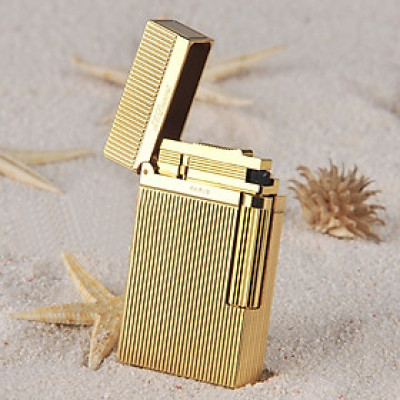 Vỏ Hột Quẹt Bật Lửa Upon D68V Họa Tiết Kẻ Dọc Màu Vàng - Dùng Gas Cao Cấp