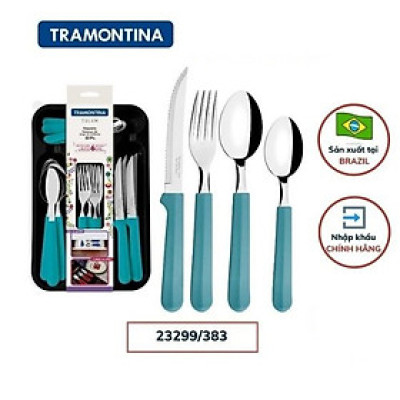 Bộ Dao Thìa Dĩa Bàn Ăn TULUM 25 Món (6 Thìa To, 6 Thìa Nhỏ, 6 Dĩa/Nĩa, 6 Dao, 1 Khay Nhựa) Cán Nhựa PP Kèm Khay Nhựa Tramontina 23299 Sản Xuất Tại Brazil - Nhiều Màu - Hàng Chính Hãng