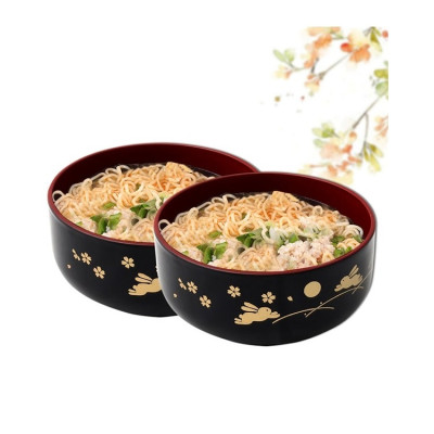 Combo bát tô dùng trong lò vi sóng 1.2L + bát nhựa tròn họa tiết thỏ/trăng 390ml - made in Japan