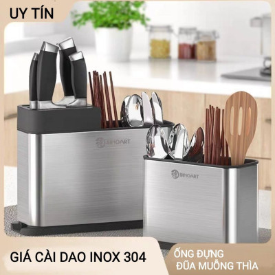 HỘP GÍA KỆ CÀI DAO CẮM ĐŨA MUỖNG THÌA ĐA NĂNG INOX 304 CÓ KHE RÃNH THOÁT NƯỚC & VÀ DỄ DÀNG THÁO LẮP VỆ SINH ( HÀNG CAO CẤP XEM KỸ MÔ TẢ HÌNH ẢNH VÀ CLIP )