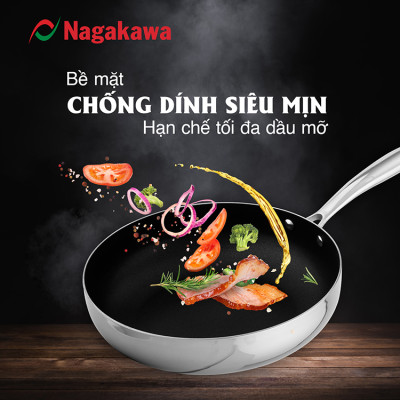 Chảo chống dính inox đa lớp toàn phần Nagakawa Natsu NAG03 - Dùng trên mọi loại bếp - Hàng chính hãng