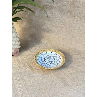 Đĩa sứ viền mây tre đan tay ONGTRE trang trí tiệc, decor, đựng đồ, mẫu độc đáo - OTS1