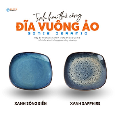Đĩa vuông ảo chuyên dùng cho nhà hàng, thủ công bởi Nghệ Nhân Gomie Bát Tràng, an toàn cho sức khỏe người tiêu dùng