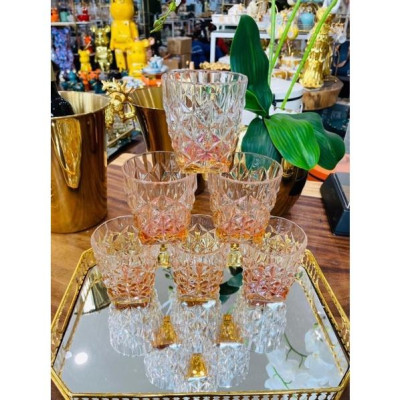 Bộ 6 ly thủy tinh chịu nhiệt uống nước vân sao đáy vát cam