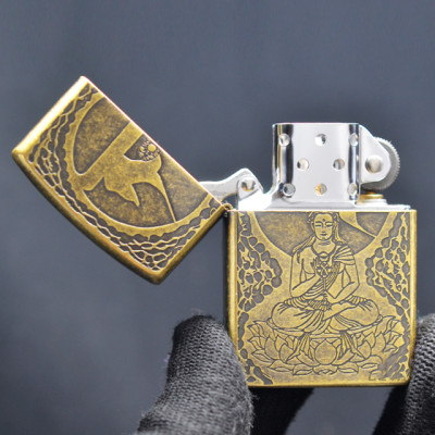 Vỏ Hột Quẹt Bật Lửa Xăng Đá Zorro Z91235 Họa Tiết Phật May Mắn sang trọng - Dùng Xăng Bấc Đá