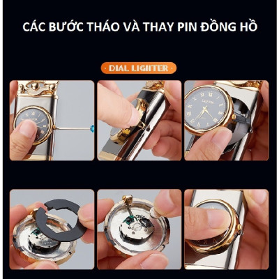 Hộp Quẹt Đồng Hồ, Bật Lửa Đồng Hồ tích hợp độc lạ sang trọng, Mạ Vàng 2 in 1 