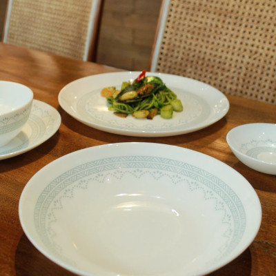 Đĩa Sâu Thủy Tinh Luminarc Diwali Geomatric Blue 20cm đựng thức ăn, cường lực, chịu nhiệt - Bộ 6 đĩa - V6538