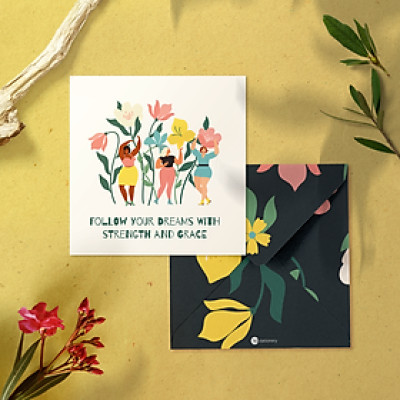 Thiệp mừng phụ nữ 8/3, 20/10, SDstationery Strength And Grace, trẻ trung tươi tắn, vuông 12x12 cm