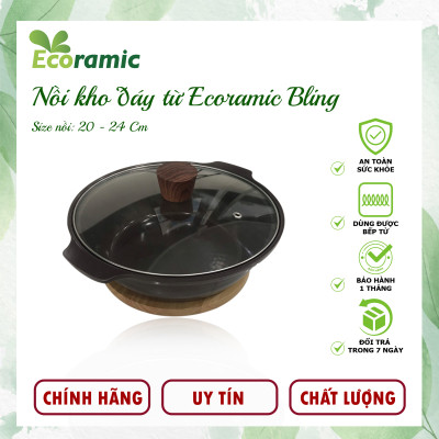 [CAO CẤP] Nồi Kho Bếp Từ Ecoramic Bling – Phủ Ceramic 6 Lớp – Đúc Nguyên Khối – Tặng Đế Lót Gỗ – Chính Hãng Ecoramic