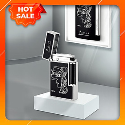 Vỏ Hột Quẹt Bật Lửa Upon Sơn Mài Chân Dung D193B Màu Bạc Đen - Dùng Gas Cao Cấp