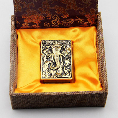 Vỏ Hột Quẹt Bật Lửa Đẹp Độc Lạ Z-KJ1015 Màu Vàng Cổ Họa Tiết Con Voi 3D Nổi Cực Đẹp