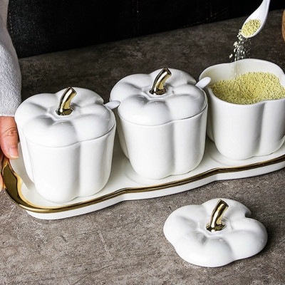 Bộ 3 hũ đựng gia vị sứ cao cấp hình trái ớt chuông - VD706