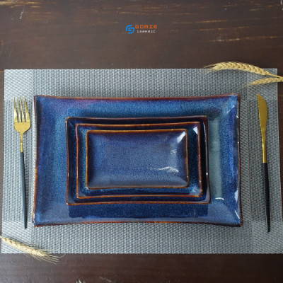 Khay chữ nhật chuyên dùng cho nhà hàng - men xanh hỏa biến đẳng cấp ,sang trọng,sản phẩm by Gomie Ceramic.