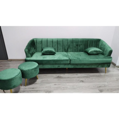 Bộ sofa băng dài Bình Long Sofa 2m2 và 2 đôn tròn cùng màu