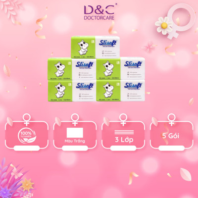 5 Bịch Giấy ăn Slisoft Trắng 3 lớp x 100 tờ đa năng,khăn giấy rút không chất tẩy trắng an toàn cho cả gia đình