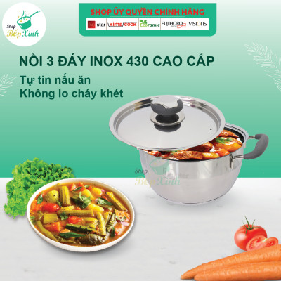 Nồi 3 đáy inox 430 Thân Cool Fivestar Standard quai silicon chống nóng (16cm)