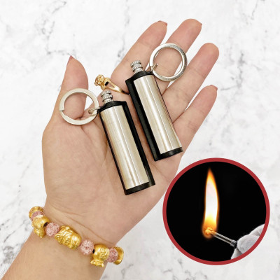 Bật Lửa Diêm Xăng Tròn Sinh Tồn Xài Xăng, Hộp Quẹt Diêm Xăng Vĩnh Cửu Tròn Có Móc Treo Chìa Khóa Đính Kèm Rất Tiện Lợi 