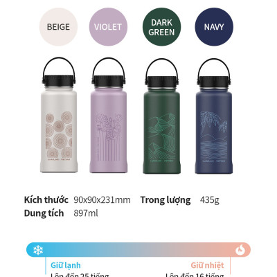 Bình giữ nhiệt Lock&Lock x Việt Nam phiên bản đặc biệt 897ml LHC4160 kèm cọ rửa và ống hút đầu Silicone - JoyMall