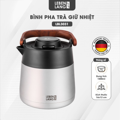 Bình pha trà giữ nhiệt inox có lõi lọc trà Lebenlang LBL3031 và LBL3035, 1L và 1L5 - hàng chính hãng