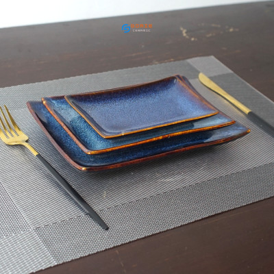 Khay chữ nhật chuyên dùng cho nhà hàng - men xanh hỏa biến đẳng cấp ,sang trọng,sản phẩm by Gomie Ceramic.