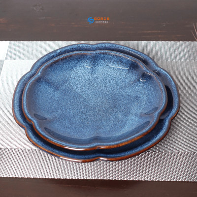 Đĩa hoa anh đào men xanh hỏa biến Gomie Ceramic Bát Tràng, men hỏa biến cao cấp,an toàn sức khỏe