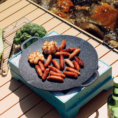 Chảo Đá Nướng Thịt Kiểu Hàn Quốc, Vỉ Nướng BBQ Chống Dính Không Cần Dầu Size 34cm Hàng Chính Hãng MINIIN