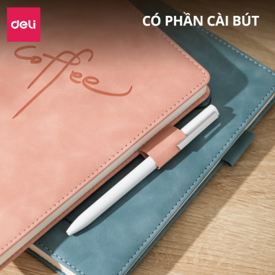 Sổ Tay Ghi Chép A5 Bìa Da Kẻ Ngang Deli - 288 Trang Sổ Tay Bìa Da Chống Nước 80/100gsm Làm Quà Tặng Sang Trọng