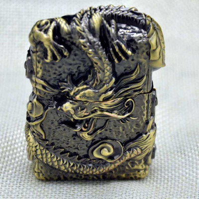 Vỏ Hột Quẹt Bật Lửa Zorro Z91286C Họa Tiết Rồng Cuộn Đẹp Độc Lạ Màu Vàng - Dùng Xăng Bấc Đá Cao Cấp