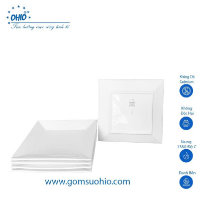 Đĩa Vuông 23cm Sứ Trắng OHIO