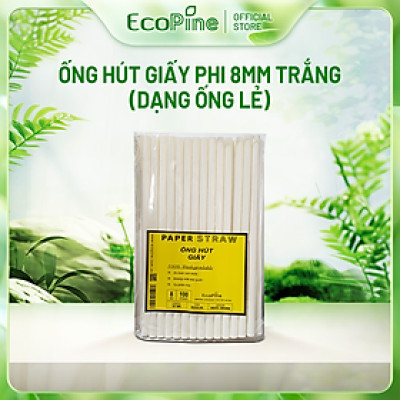 Bịch 100 ống hút giấy phi 8mm trắng ECOPINE