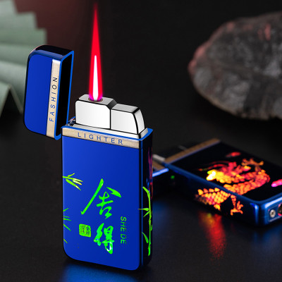 Vỏ Hột Quẹt Bật Lửa Khò Gas 1 Tia  WD-881 Có Đèn LED In Hình Rồng Cuộn 2 Mặt, Mèo Thần Tài - Nhiều Họa Tiết