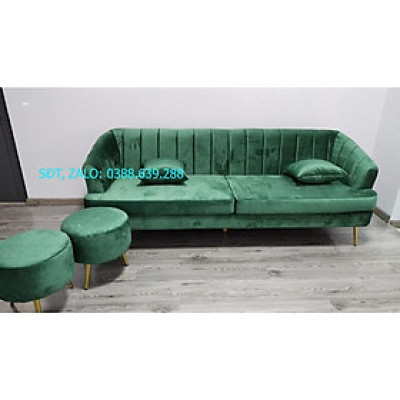 Bộ sofa băng dài Bình Long Sofa 2m2 và 2 đôn tròn cùng màu